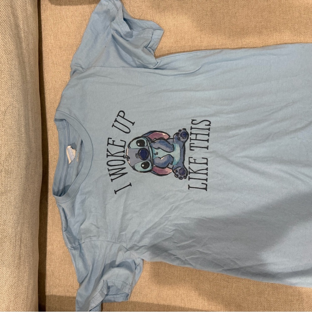 Disney Light Blue 'I Woke Up Like This' Stitch Short Sleeve Tee